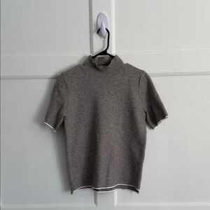 Zara Knit Gray Short Sleeve Turtleneck Top